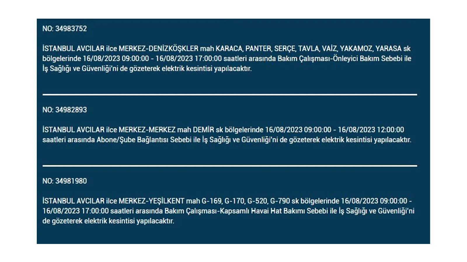 BEDAŞ açıkladı: 16 Ağustos Çarşamba elektrik kesintilerinin yapılacağı ilçeler