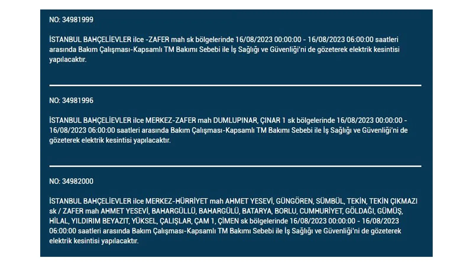 BEDAŞ açıkladı: 16 Ağustos Çarşamba elektrik kesintilerinin yapılacağı ilçeler