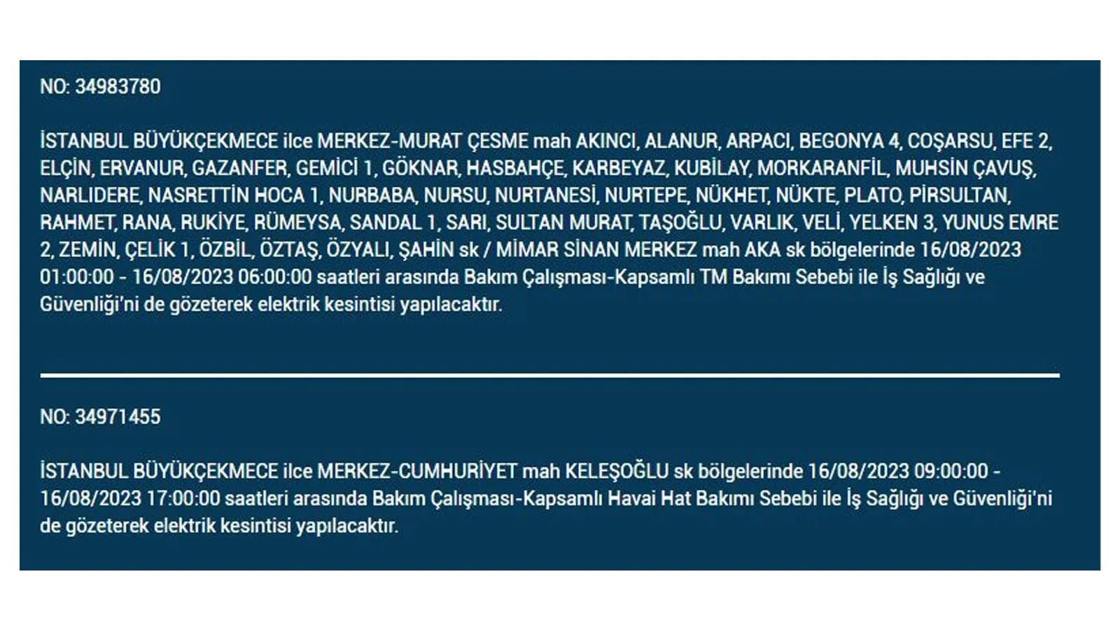 BEDAŞ açıkladı: 16 Ağustos Çarşamba elektrik kesintilerinin yapılacağı ilçeler