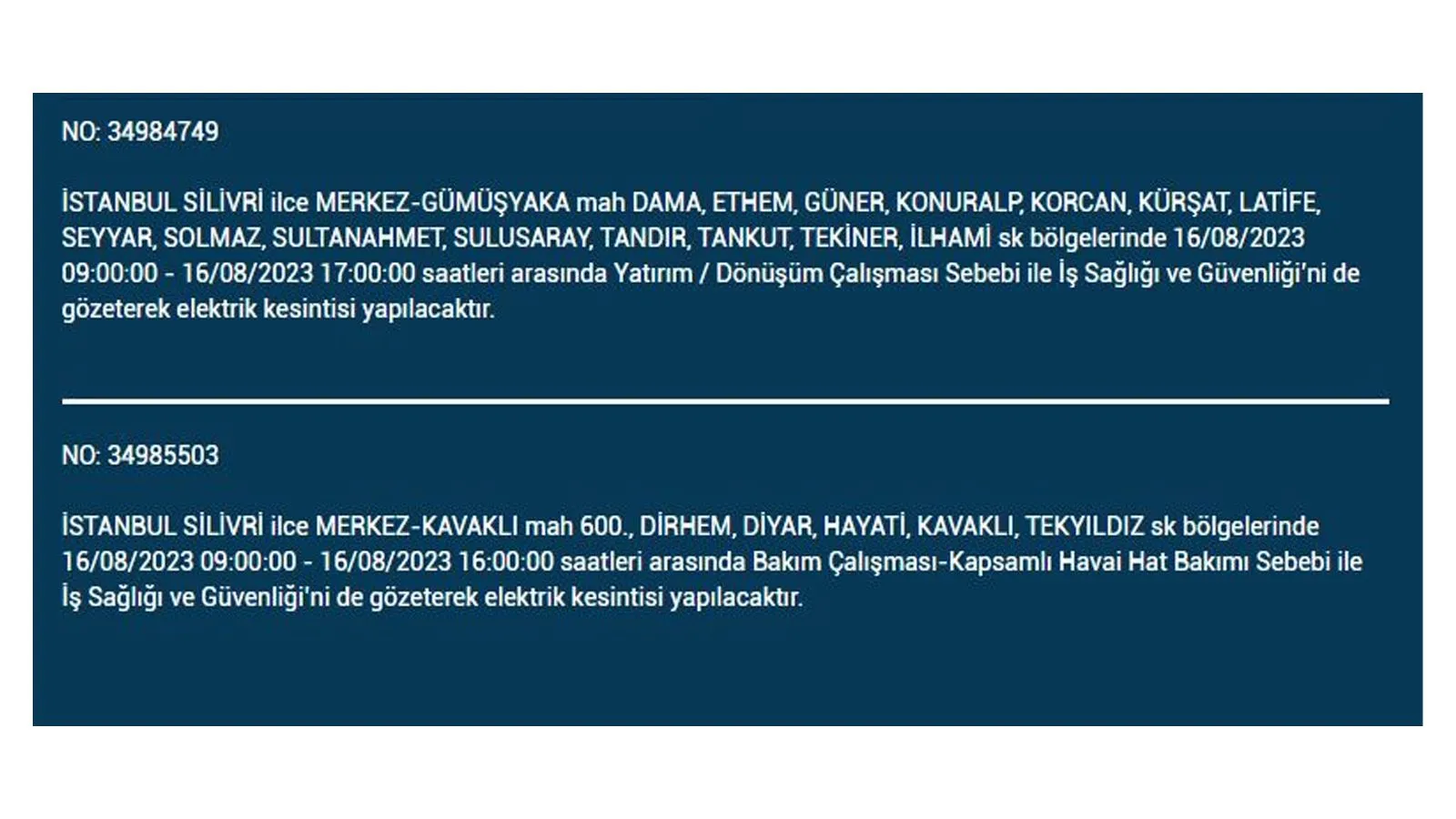 BEDAŞ açıkladı: 16 Ağustos Çarşamba elektrik kesintilerinin yapılacağı ilçeler