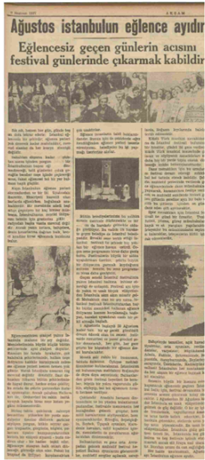 9 Haziran 1937 tarihli Akşam Gazetesi İstanbul festivallerini yazmış  