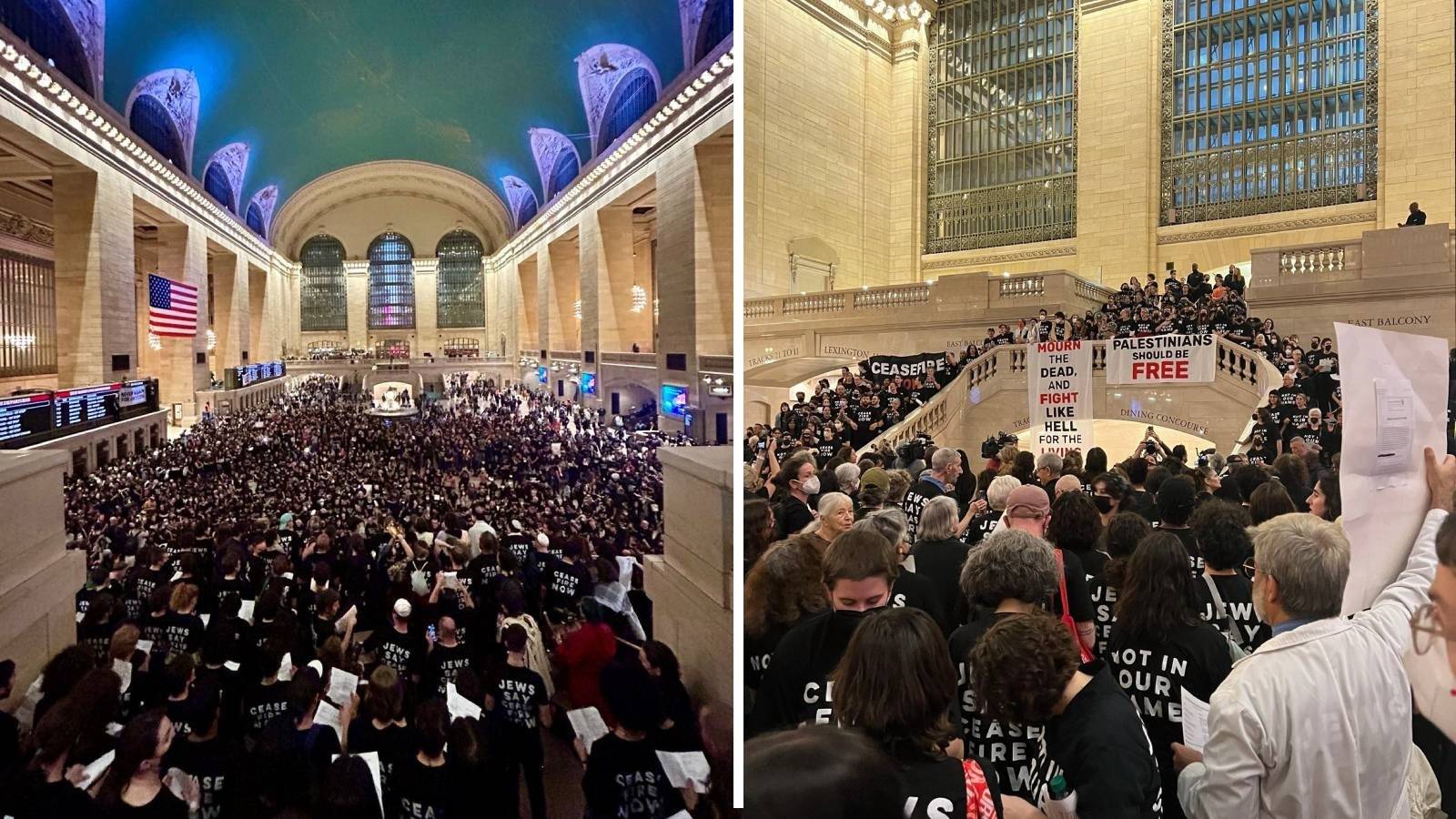 Gazze için acil ateşkes çağrısı yapan yüzlerce Yahudi, New York'un en önemli ulaşım merkezlerinden biri olan Grand Central'ı kapattı
