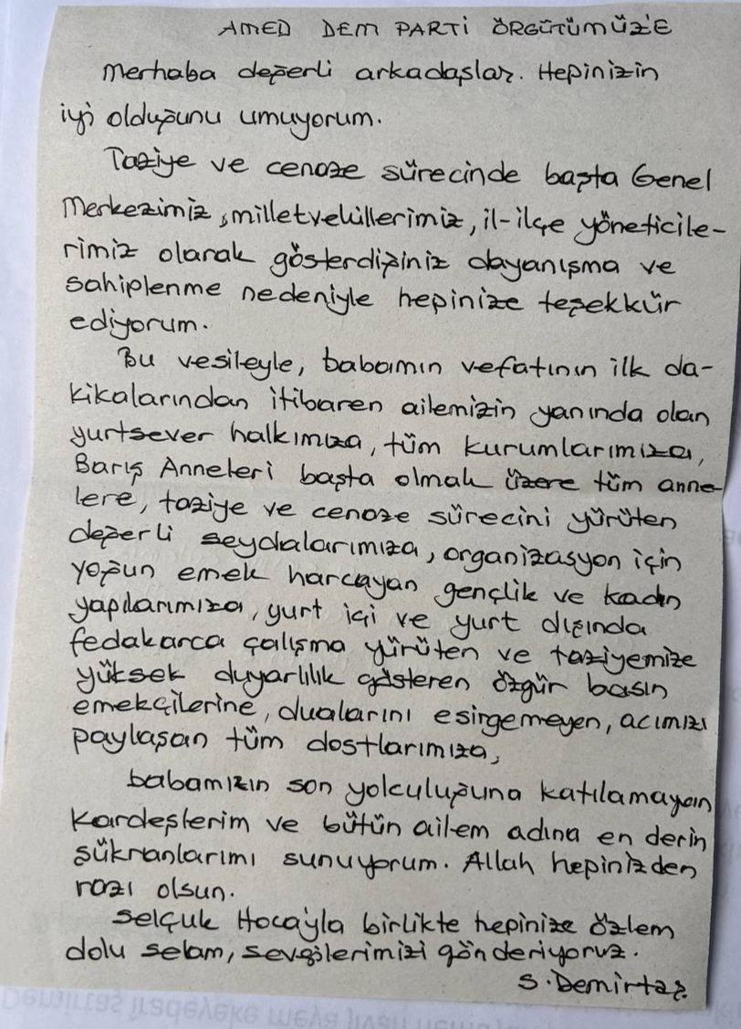 Selahattin Demirtaş'tan taziye mesajı - Resim : 1