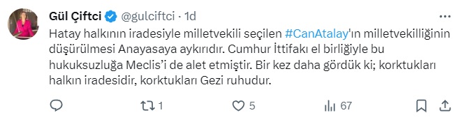 Can Atalay'ın milletvekilliğinin düşürülmesine tepki yağdı: "Özgürlüğünü çalanlar, milletvekilliğini de çaldı!"