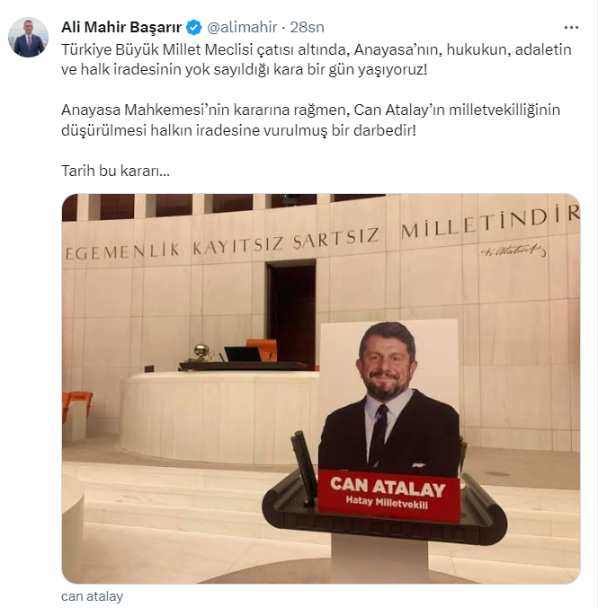 Can Atalay'ın milletvekilliğinin düşürülmesine tepki yağdı: "Özgürlüğünü çalanlar, milletvekilliğini de çaldı!"