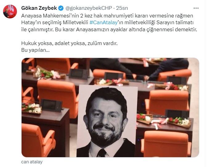 Can Atalay'ın milletvekilliğinin düşürülmesine tepki yağdı: "Özgürlüğünü çalanlar, milletvekilliğini de çaldı!"