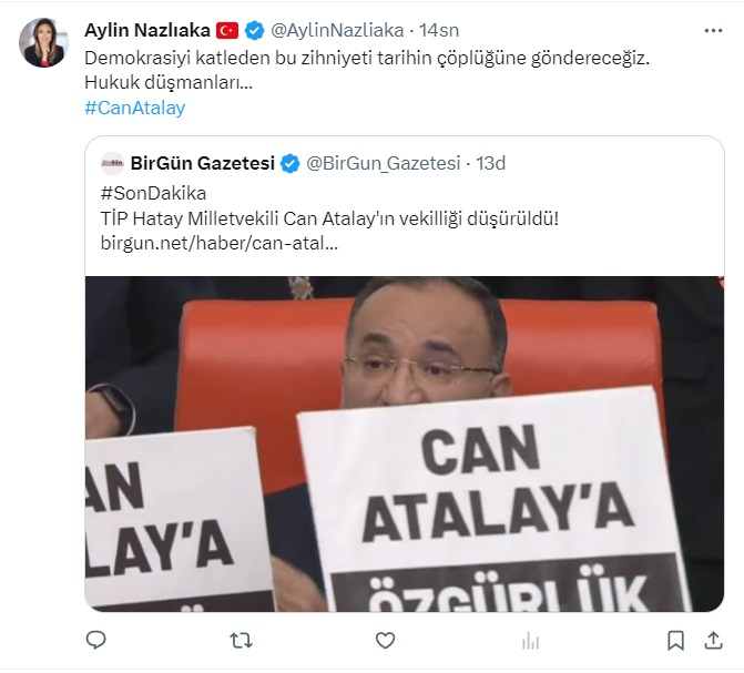 Can Atalay'ın milletvekilliğinin düşürülmesine tepki yağdı: "Özgürlüğünü çalanlar, milletvekilliğini de çaldı!"