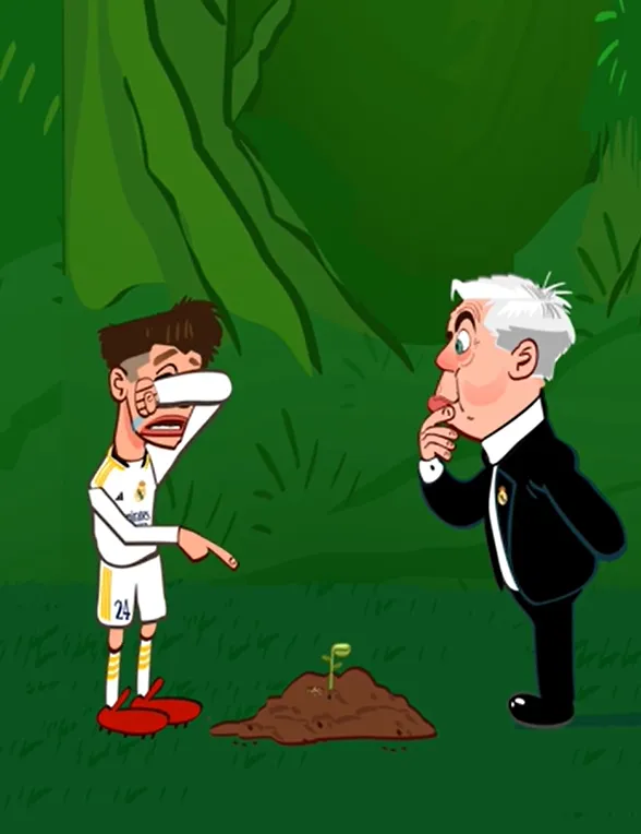 Instagram'da 1.5 milyon takipçisi bulunan Hamid Sahari, Real Madrid ile ilk golünü kaydeden Arda Güler için hazırladığı animasyonu paylaştı. Video sosyal medyada kısa sürede 3 milyondan fazla kez izlendi. nimasyonun girişinde bir fidanın başında bekleyen Arda Güler, fidanı büyümediği için üzülüyor. Yanına gelen Carlo Ancelotti'ye de durumdan şikayet ediyor.
