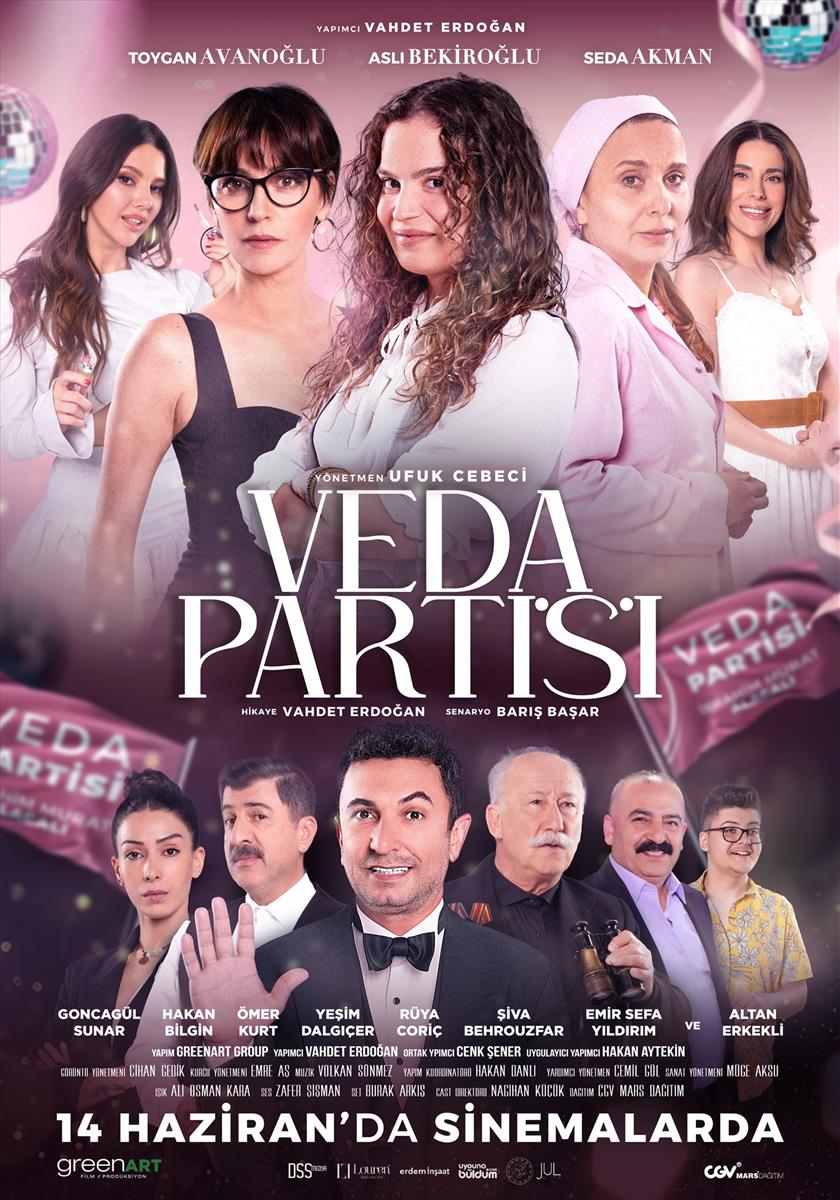 Veda Partisi: Film, bir siyasi parti başkanının eşi olan Yonca'nın, yakın arkadaşları için düzenlediği bekarlığa veda partisinde yaşanan olayları takip ediyor.  Hülya, Mehtap, Didem ve Arzu yakın arkadaşları Yonca’ya sürpriz bir bekarlığa veda partisi düzenleyecektir. Hülya aynı zamanda bir siyasi partinin Genel Başkanı olan kocası İbrahim’den Yonca’nın bekarlığı veda partisi için havuzlu bir villa kiralamasını ister. Hülya ve arkadaşları kiralanan villaya gittiklerinde Açelya ismindeki ev sahibinin fantezi dolu dünyası ile karşılaşırlar. Evdeki pespembe dekor, pembe objeler, havuz başındaki pembe at heykelleri ve duvarlarda Açelya’nın seksi resimleri hepsinin ilgisini çeker. Kızlar neredeyse partiyi unutup Açelya’nın eşyalarını didiklemeye başlarlar. Başlarda eğlenceli görülen bu durum kilitli bir odanın bulunmasıyla yerini heyecana bırakır. Bütün gece merak ve heyecanı bir arada yaşayan kızlar ertesi sabah büyük bir şokla uyanır. Eğlenceli, komik ve aynı zamanda gerilim dolu bekarlığa veda partisinin finalinde herkesi büyük bir sürpriz beklemektedir. Bu sürpriz hem İbrahim Başkan hem de kızların hayatını değiştirecektir.