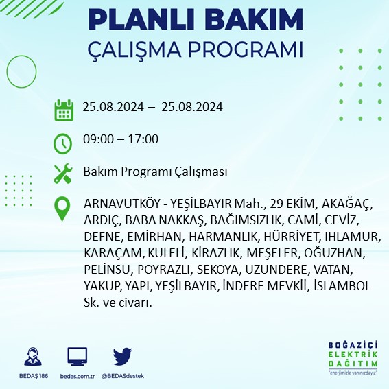 BEDAŞ duyurdu: İstanbul'da yarın elektrik kesintisi yaşanacak ilçeler