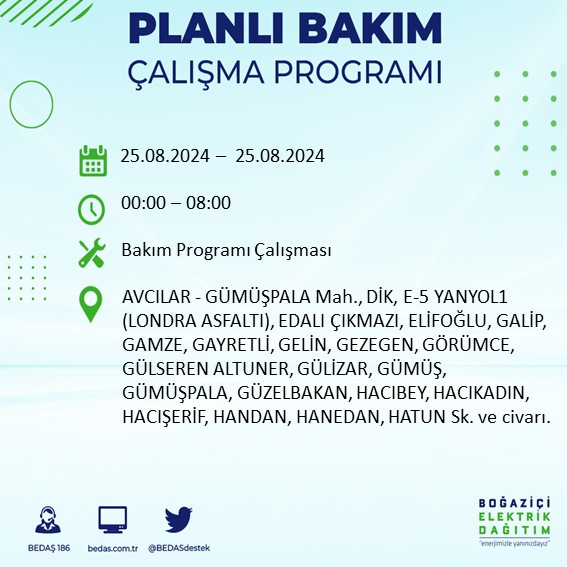 BEDAŞ duyurdu: İstanbul'da yarın elektrik kesintisi yaşanacak ilçeler