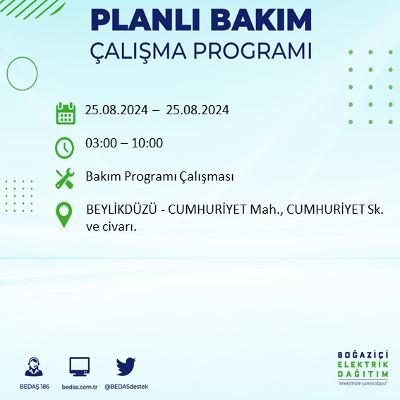 BEDAŞ duyurdu: İstanbul'da yarın elektrik kesintisi yaşanacak ilçeler