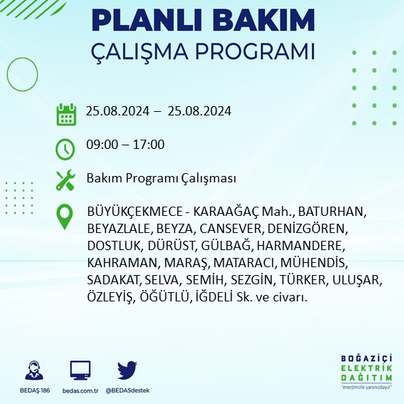 BEDAŞ duyurdu: İstanbul'da yarın elektrik kesintisi yaşanacak ilçeler