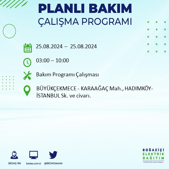 BEDAŞ duyurdu: İstanbul'da yarın elektrik kesintisi yaşanacak ilçeler