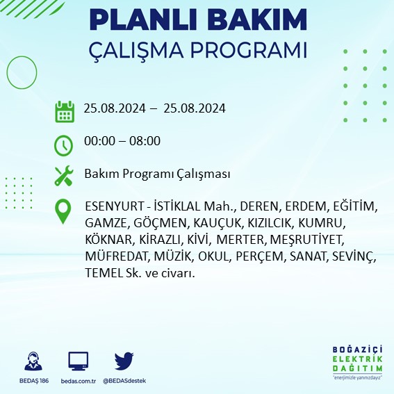 BEDAŞ duyurdu: İstanbul'da yarın elektrik kesintisi yaşanacak ilçeler