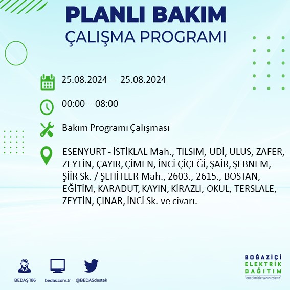 BEDAŞ duyurdu: İstanbul'da yarın elektrik kesintisi yaşanacak ilçeler