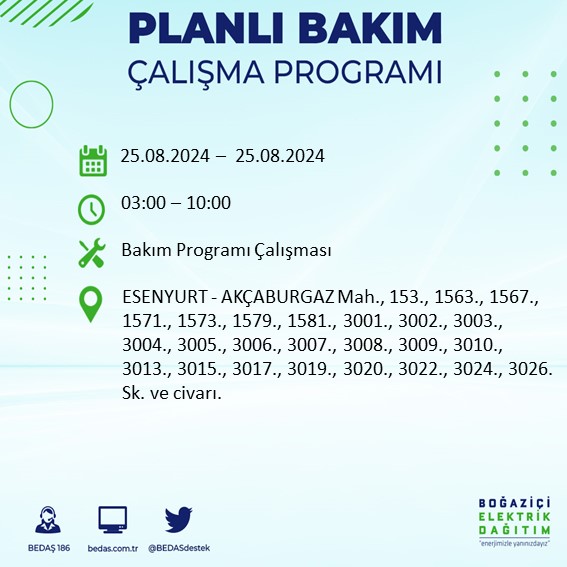 BEDAŞ duyurdu: İstanbul'da yarın elektrik kesintisi yaşanacak ilçeler