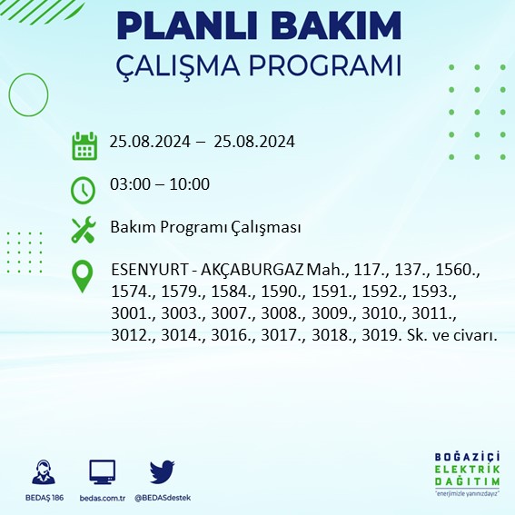 BEDAŞ duyurdu: İstanbul'da yarın elektrik kesintisi yaşanacak ilçeler