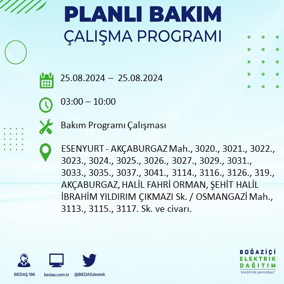 BEDAŞ duyurdu: İstanbul'da yarın elektrik kesintisi yaşanacak ilçeler