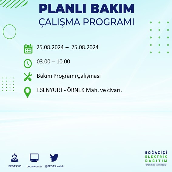 BEDAŞ duyurdu: İstanbul'da yarın elektrik kesintisi yaşanacak ilçeler