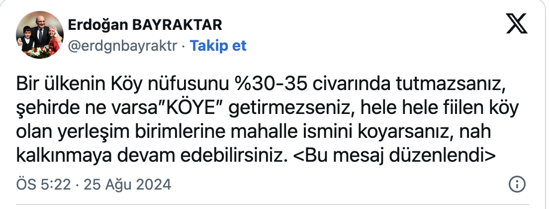 AK Partili eski bakan Erdoğan Bayraktar’dan iktidara: Nah kalkınırsınız!