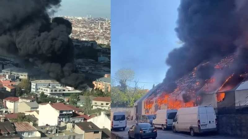 Gaziosmanpaşa'da halı sahadaki yangın kumaş deposuna sıçradı