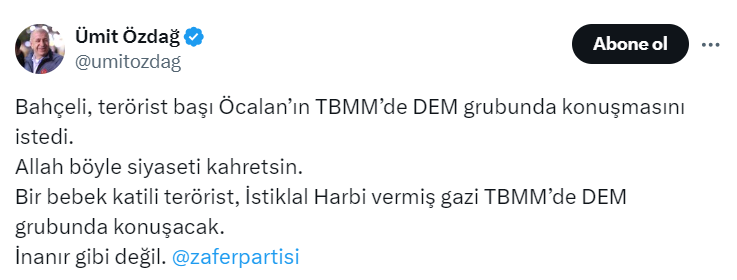 Zafer Partisi Genel Başkanı Ümit Özdağ