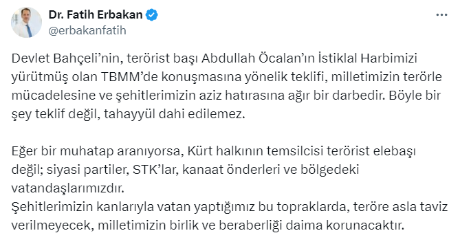 Yeniden Refah Partisi Genel Başkanı Fatih Erbakan