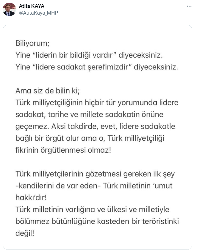 MHP eski Genel Başkan Yardımcısı Atila Kaya 