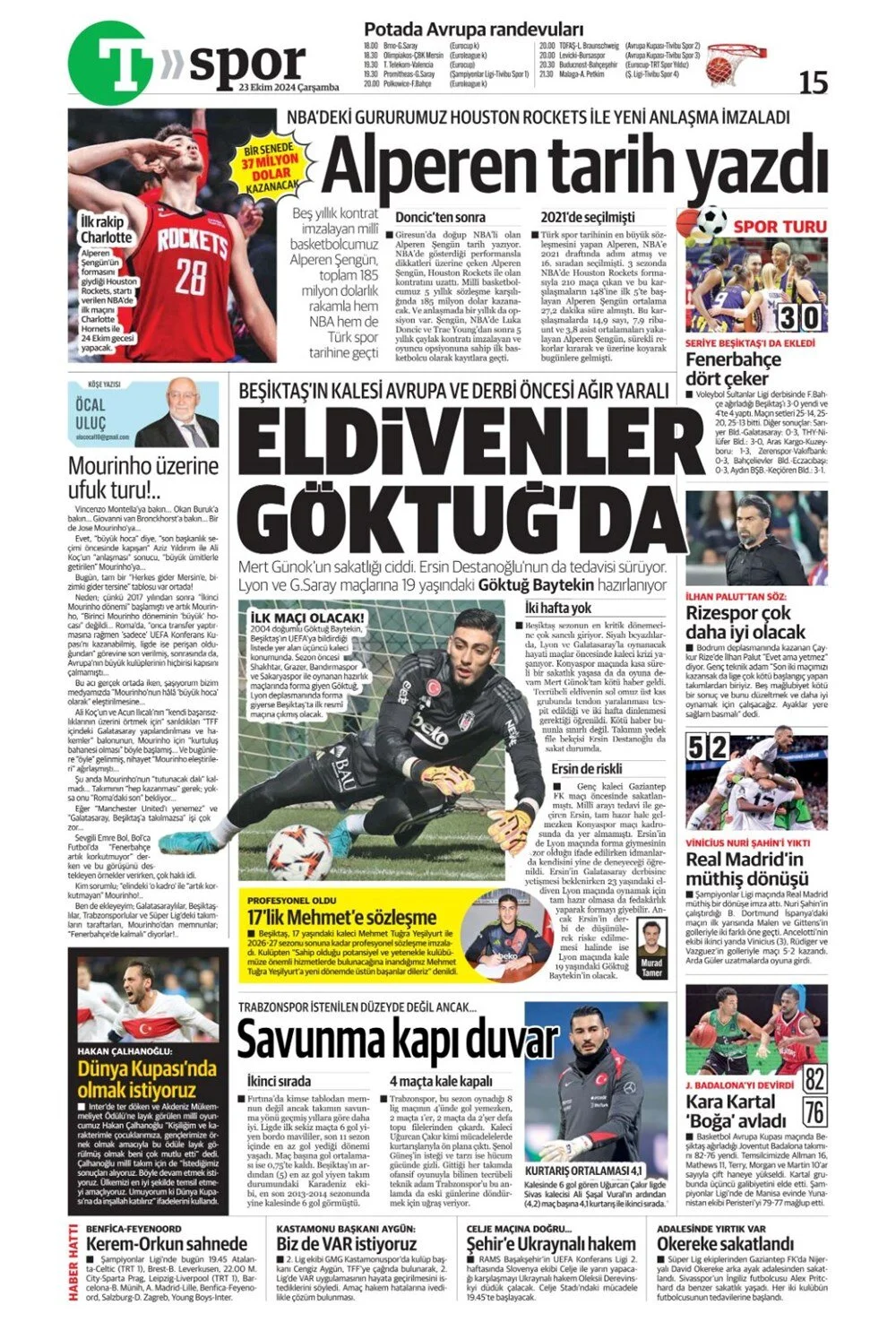Günün spor manşetleri