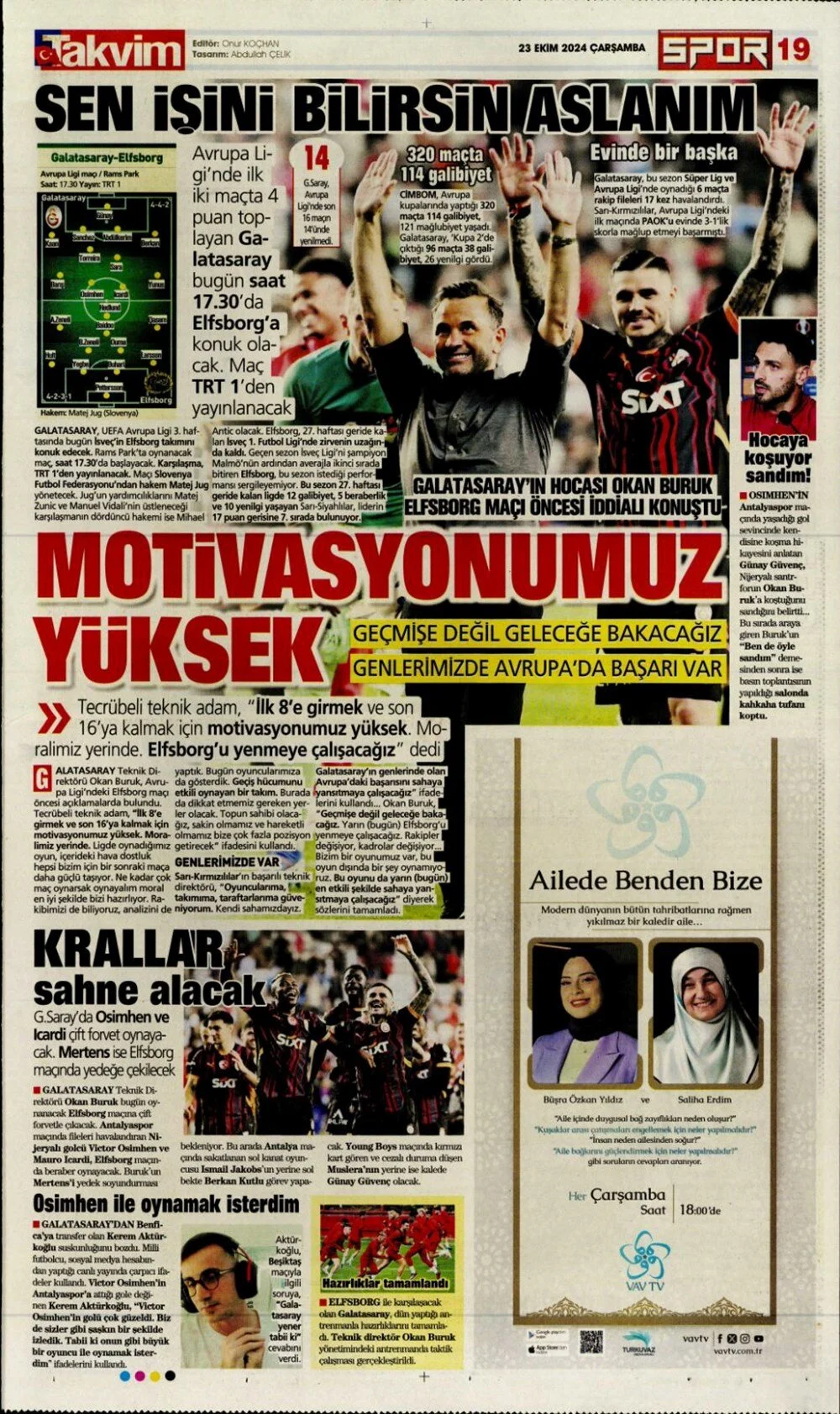 Günün spor manşetleri
