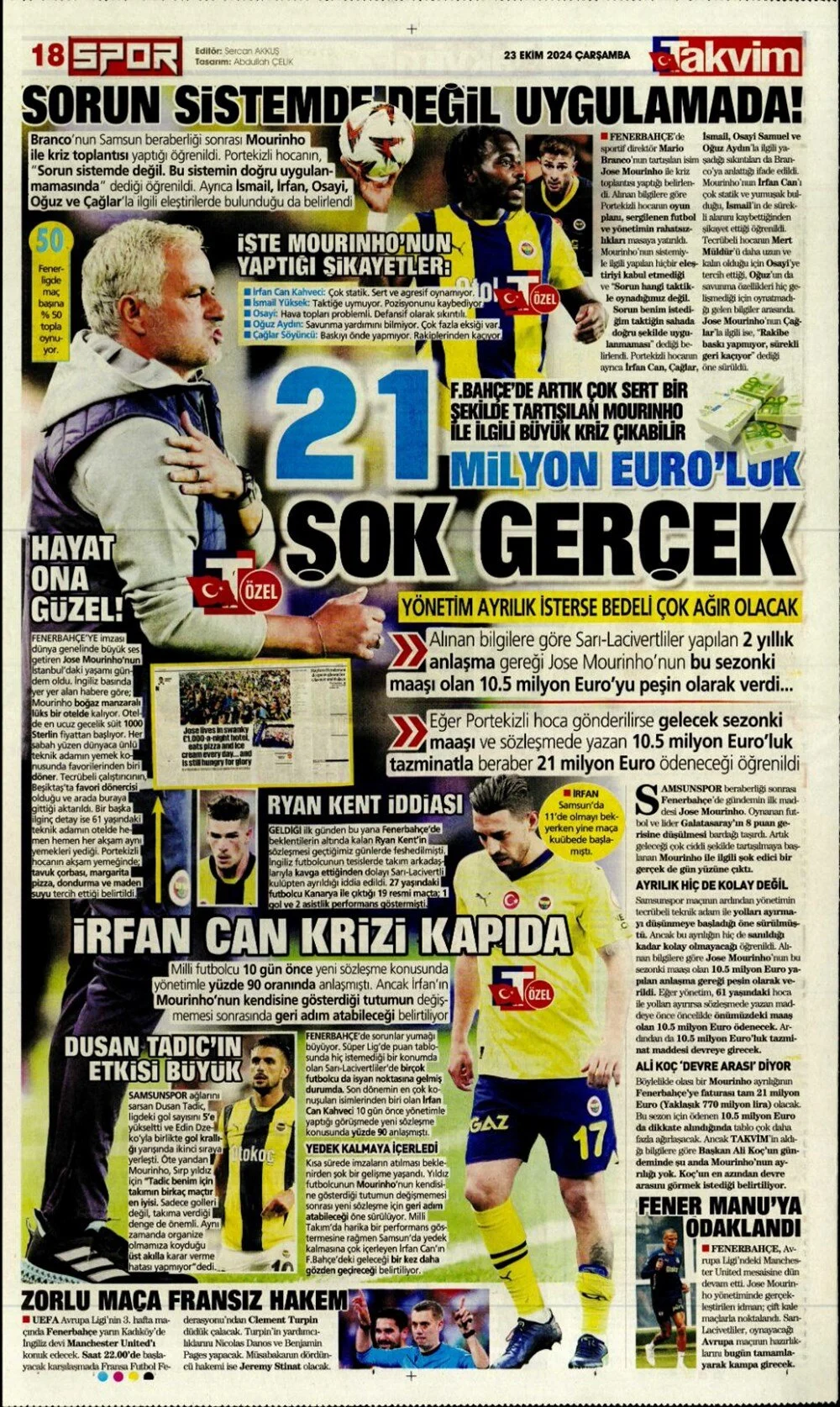 Günün spor manşetleri