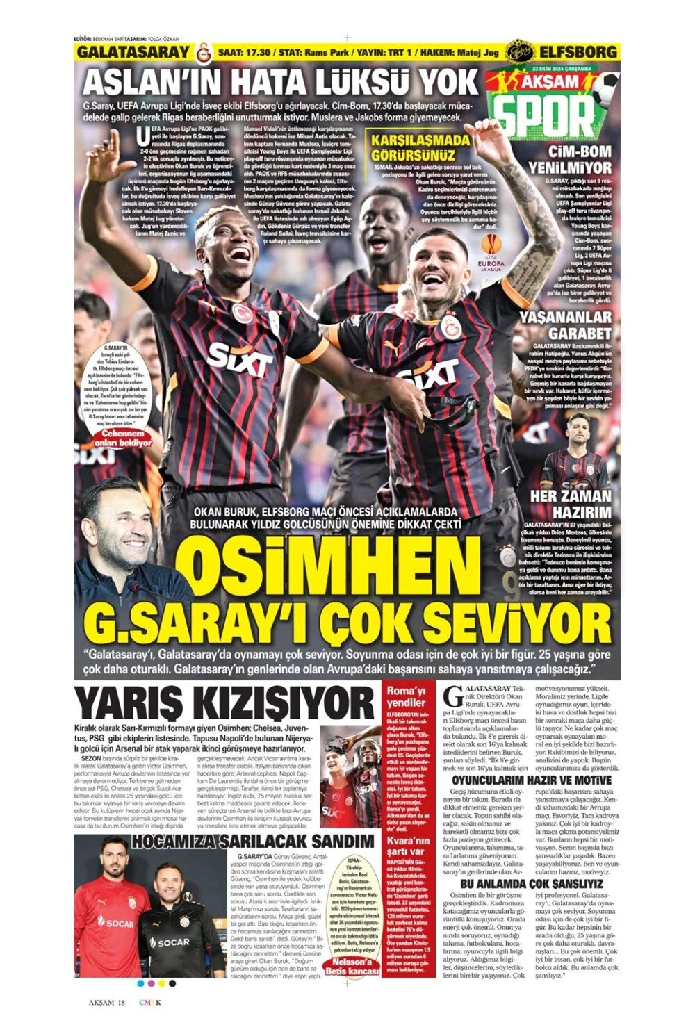 Günün spor manşetleri