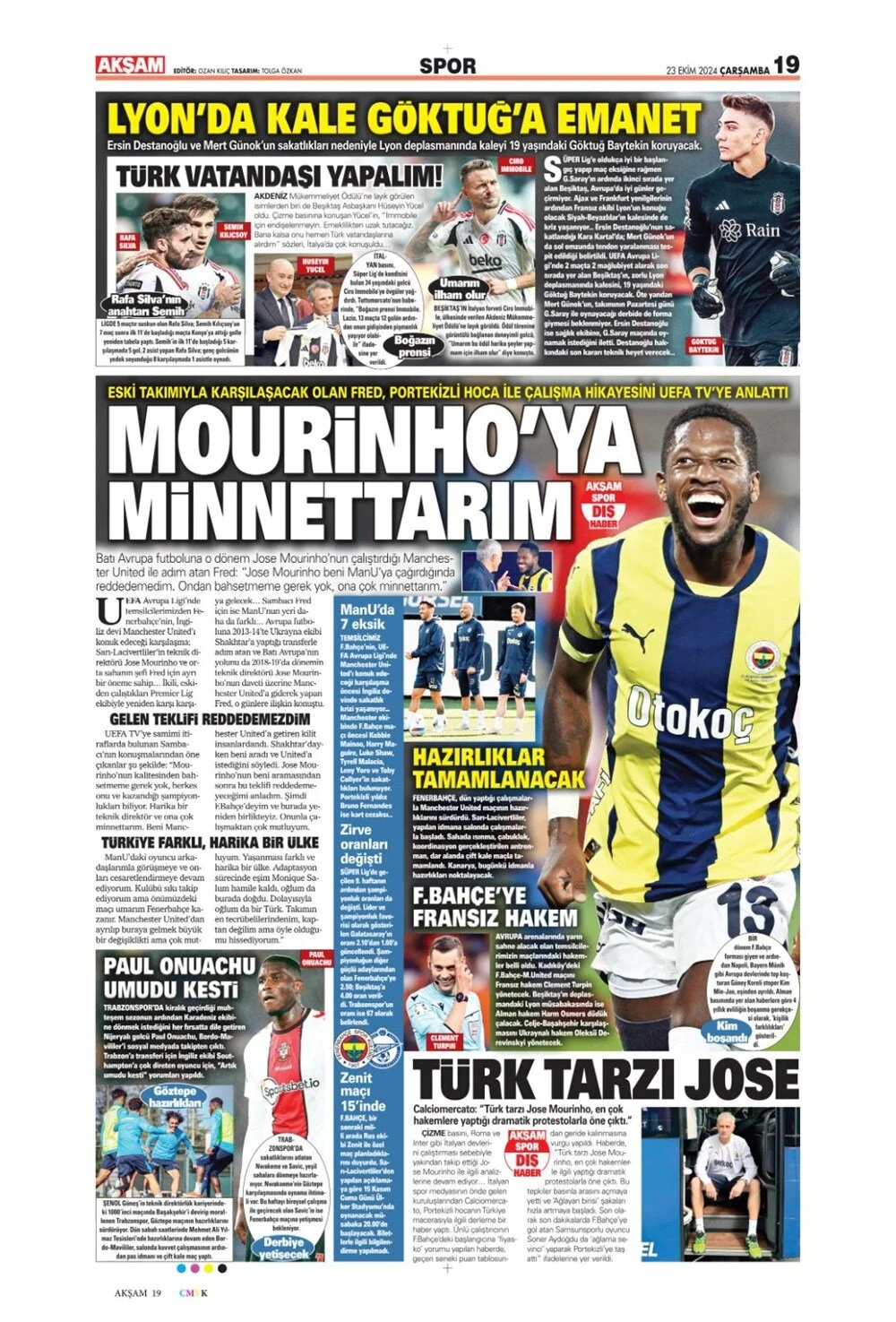 Günün spor manşetleri