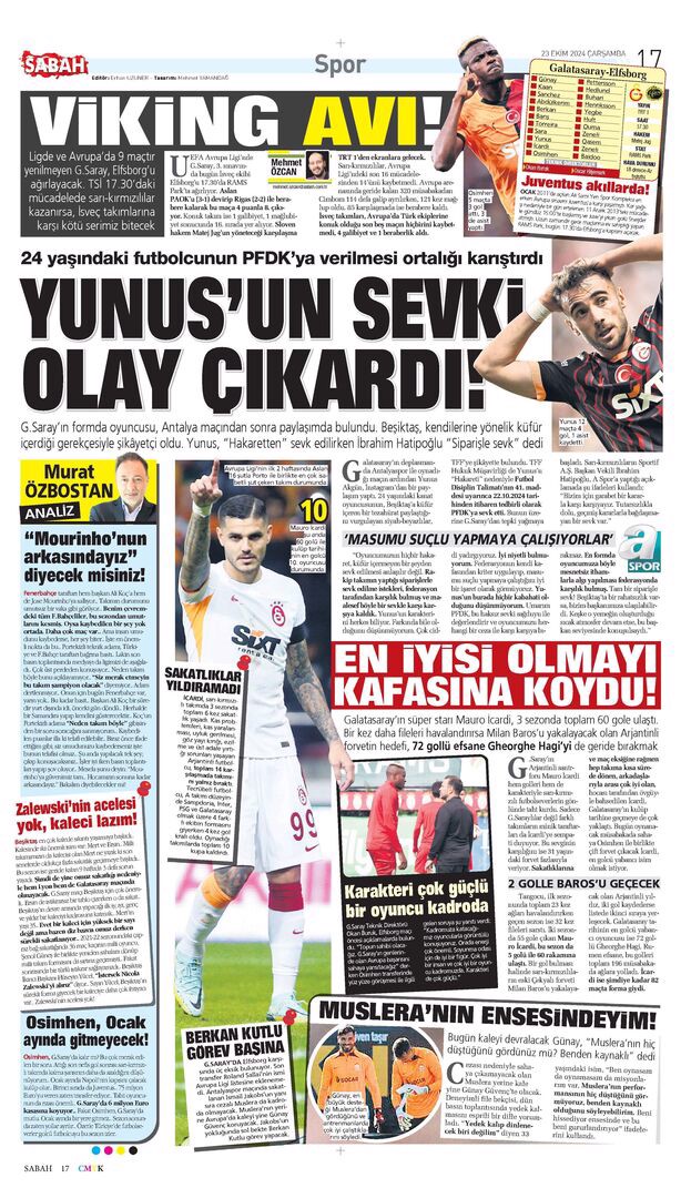 Günün spor manşetleri