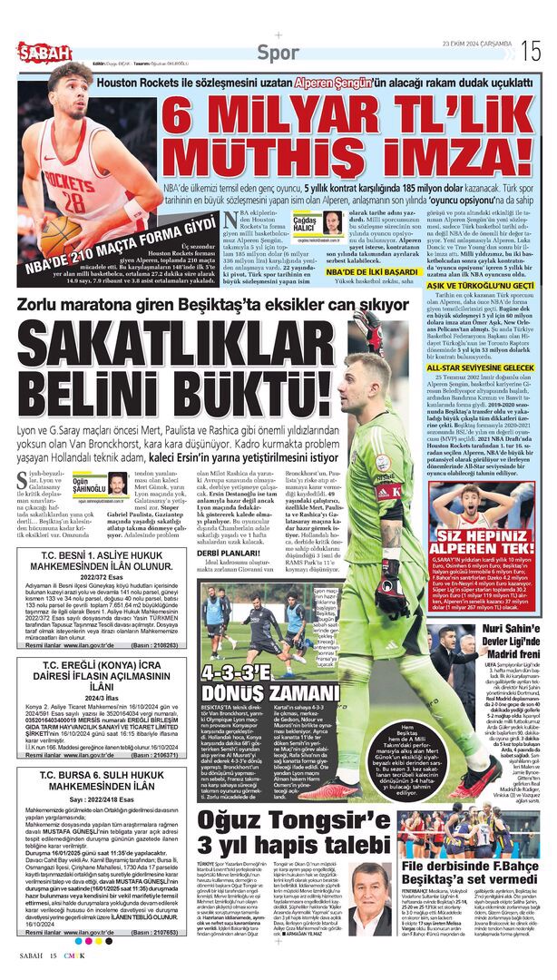 Günün spor manşetleri