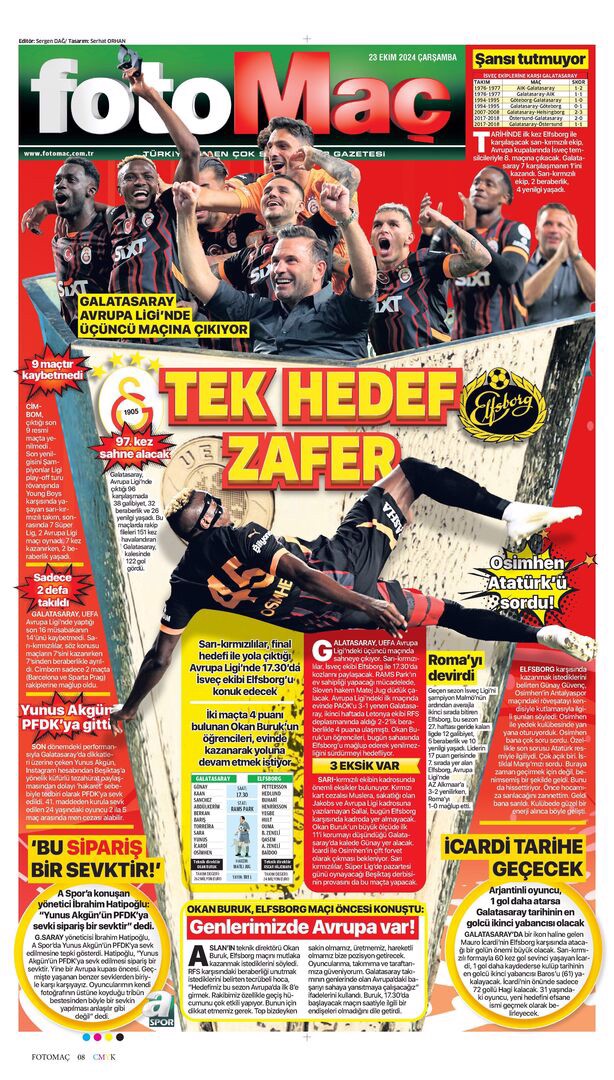 Günün spor manşetleri