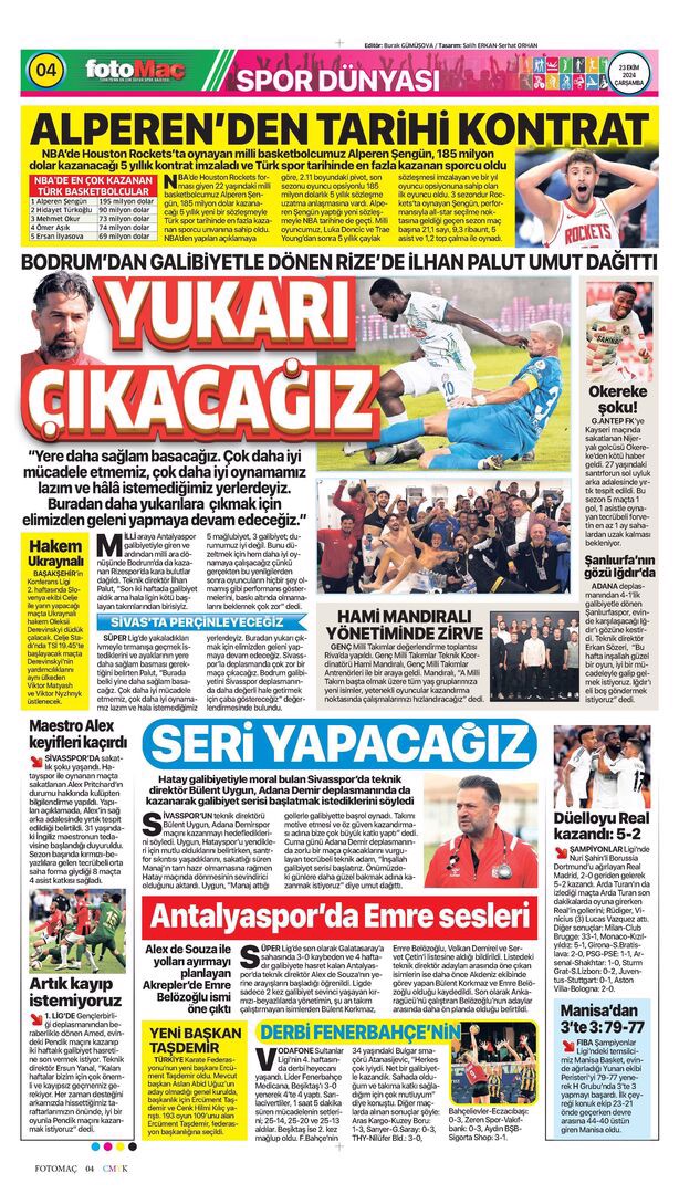 Günün spor manşetleri