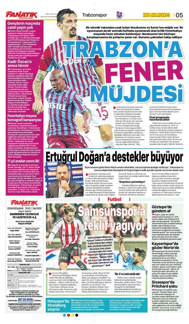 Günün spor manşetleri