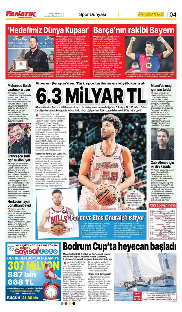 Günün spor manşetleri