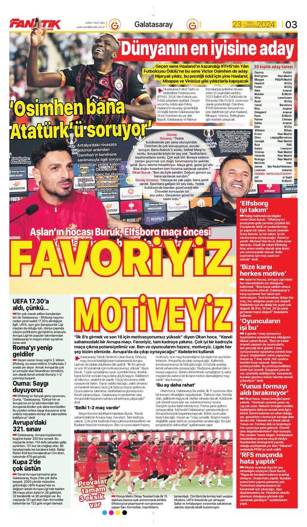 Günün spor manşetleri