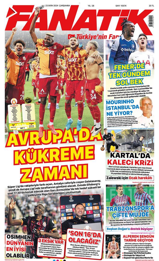 Günün spor manşetleri