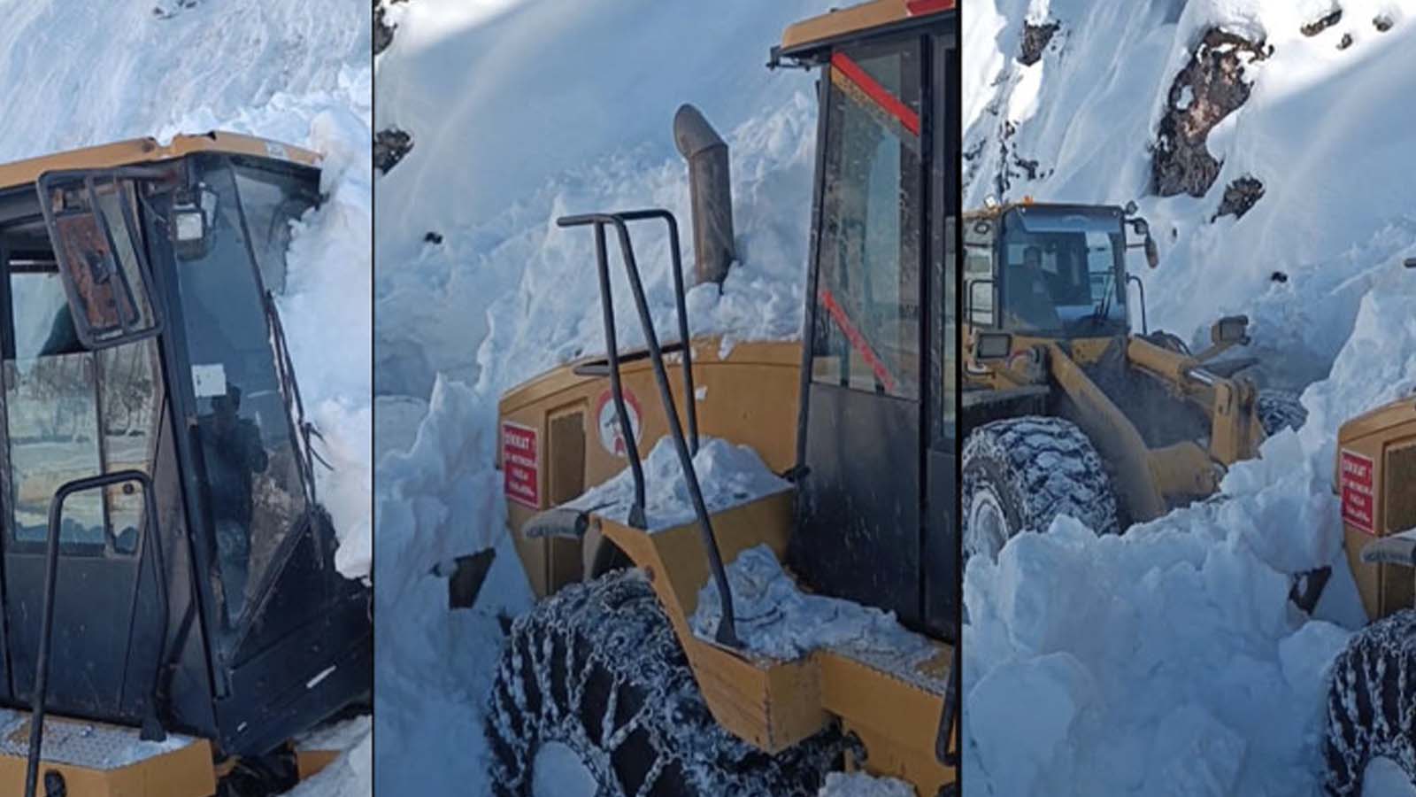 İş makinesinin üzerine çığ düştü, operatör son anda kurtuldu
