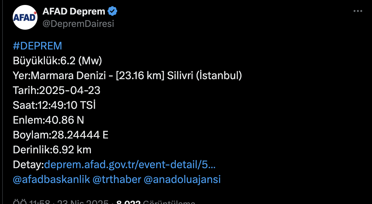 İstanbul'da korkutan deprem: Yerlikaya'dan açıklama geldi! - 1745402455149 ekran resmi 2025 04 23 11