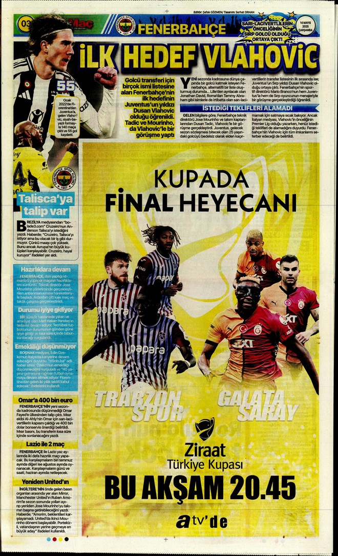 Günün spor manşetleri