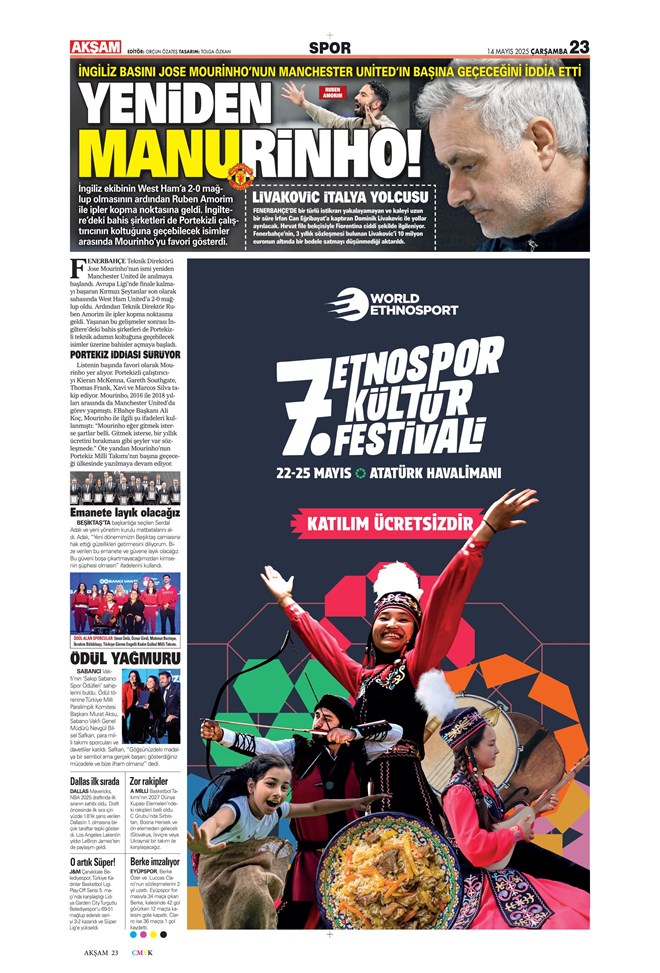 Günün spor manşetleri