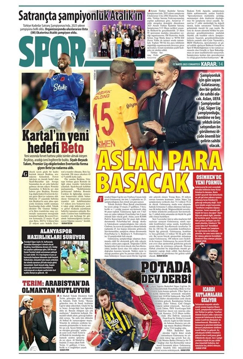 "Aslan büyük oynuyor", "Osimhen çılgınlığı": İşte günün spor manşetleri