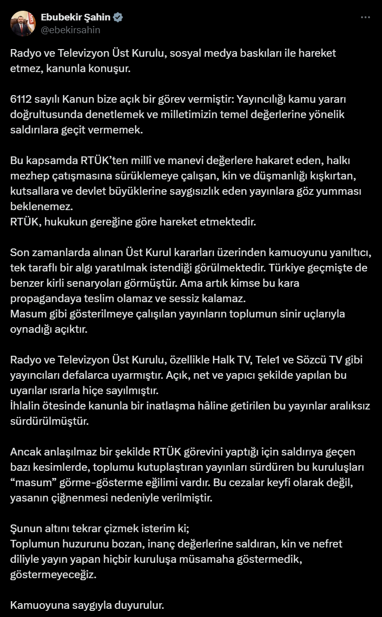 Muhalif kanallara verilen cezalara tepki yağdı, RTÜK Başkanı’ndan açıklama geldi 'Kanunla konuşuruz' - Resim : 1