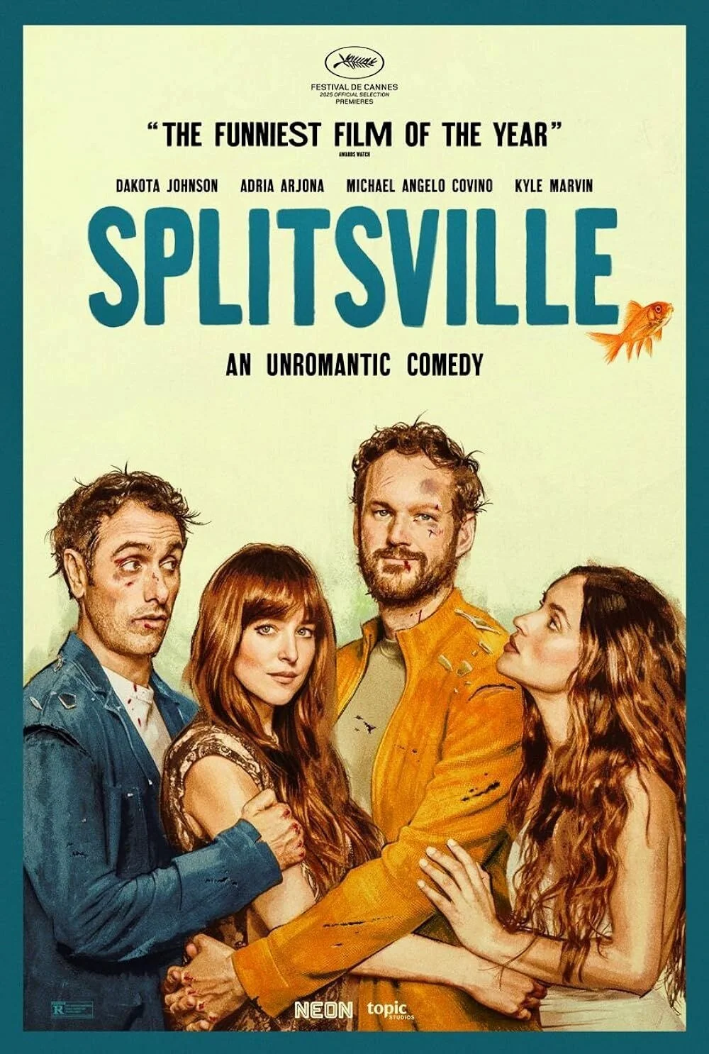 SPLITSVILLE | Michael Angelo Covino imzalı Splitsville filmi, Cannes’da dünya prömiyerini yapmıştı. Başrollerini Dakota Johnson, Adria Arjona, Kyle Marvin ve Covino’nun paylaştığı film, 22 Ağustos'ta vizyona girecek.