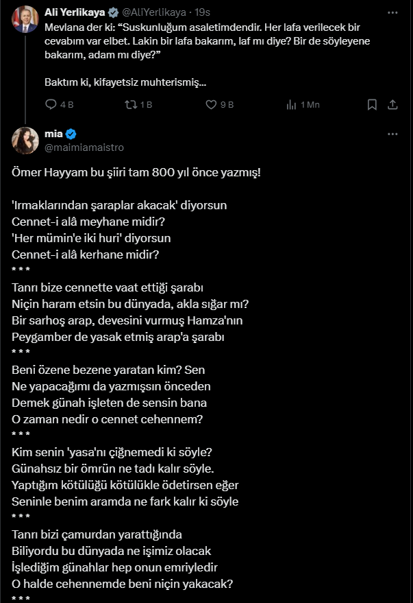 Bakan Yerlikaya'nın Özgür Özel'e Mevlana'dan alıntılayarak yaptığı gönderme, Ömer Hayyam'a aitmiş - Resim : 2